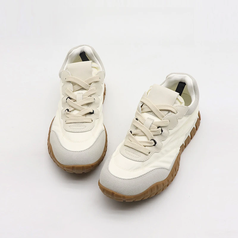 M家饼干鞋圆头系带德训鞋平跟时尚休闲鞋休闲鞋时尚复古拼色