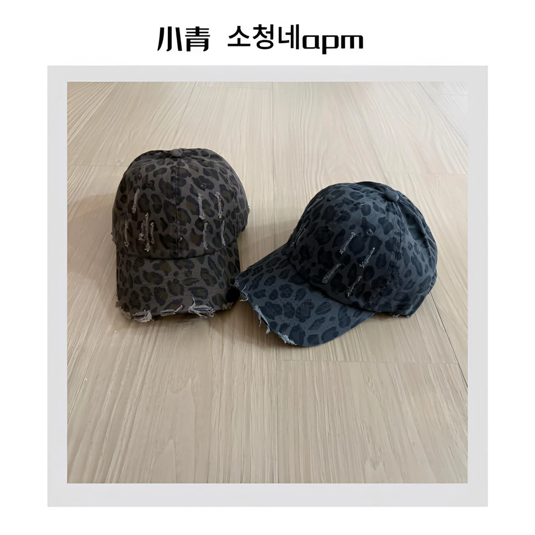 韩国东大门 破破旧旧豹纹鸭舌帽
