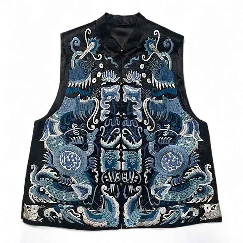 新中式满袖刺绣马甲上衣女国风复古气质