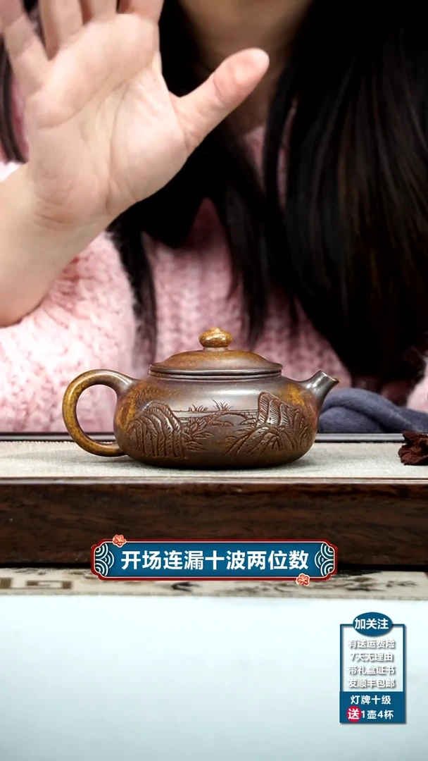 【闪购商品】紫砂茶壶顾建华龙骨金砂柴烧观山寒江170CC
