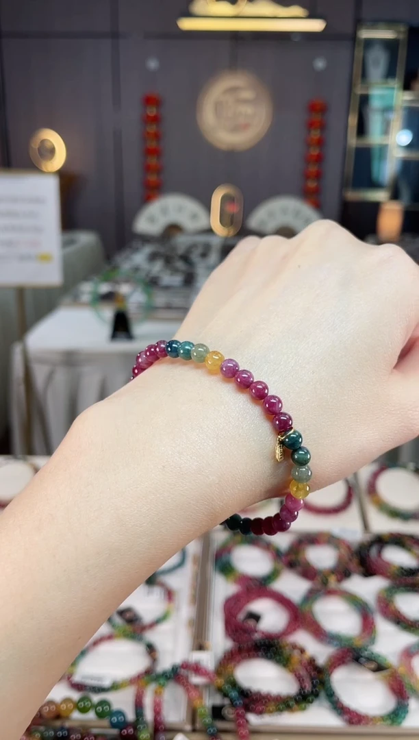 未镶嵌老矿碧玺彩单圈手串5mm+碧玺dan多样性发货一条