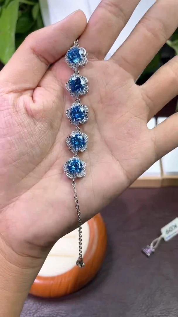 合金合成钻石海蓝手链