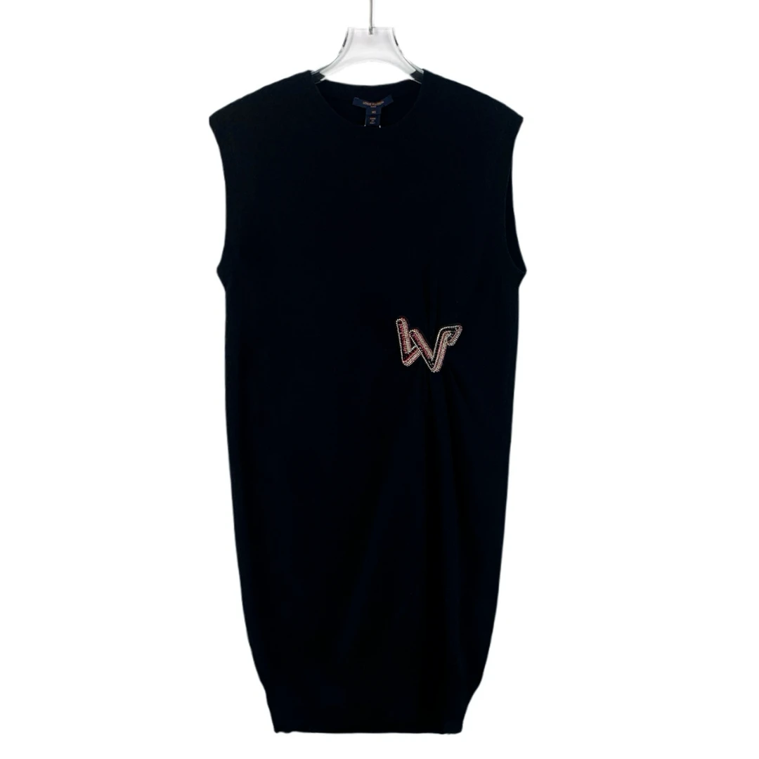 99新 LouisVuitton/路易威登 CW0466  黑色无袖针织连衣裙 XS码