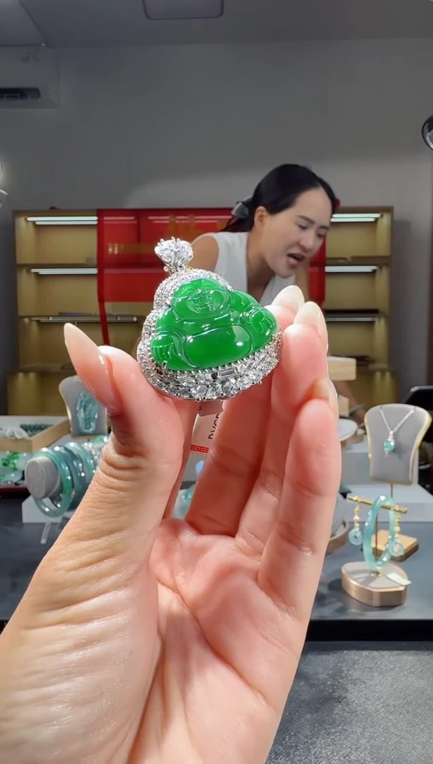 吊坠(不含链)银S925镶嵌翡翠佛公