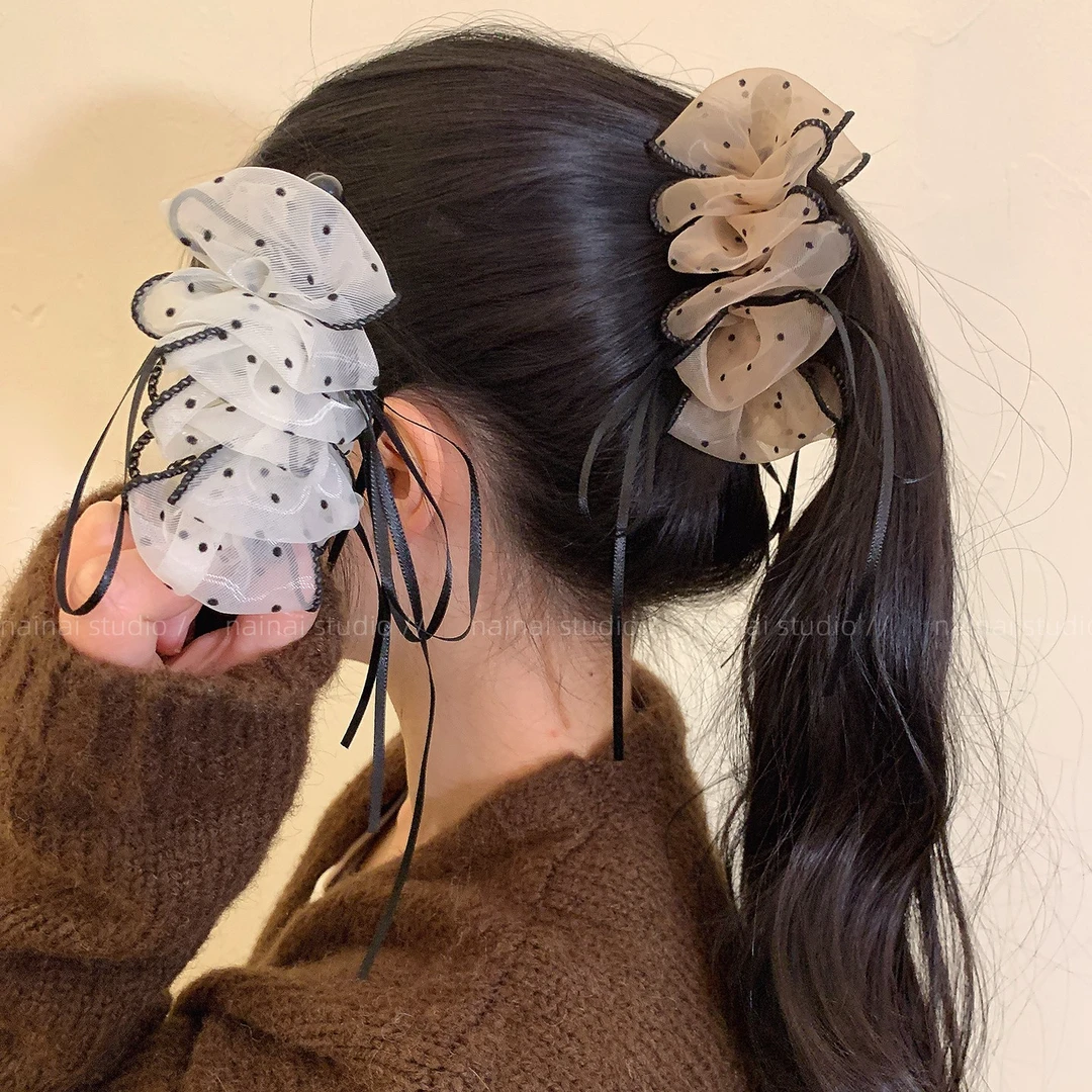 泡泡纱香蕉夹~甜美芭蕾风波点蝴蝶结后脑勺盘发竖夹扭扭夹鲨鱼夹