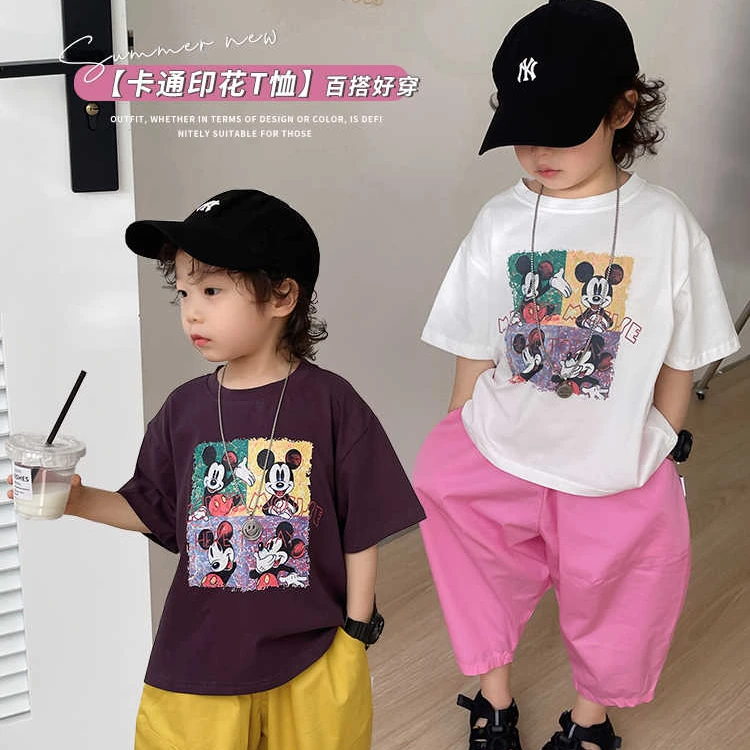 纯棉百搭儿童短袖2025夏季新款中大童宽松T恤衫洋气男女宝宝童装