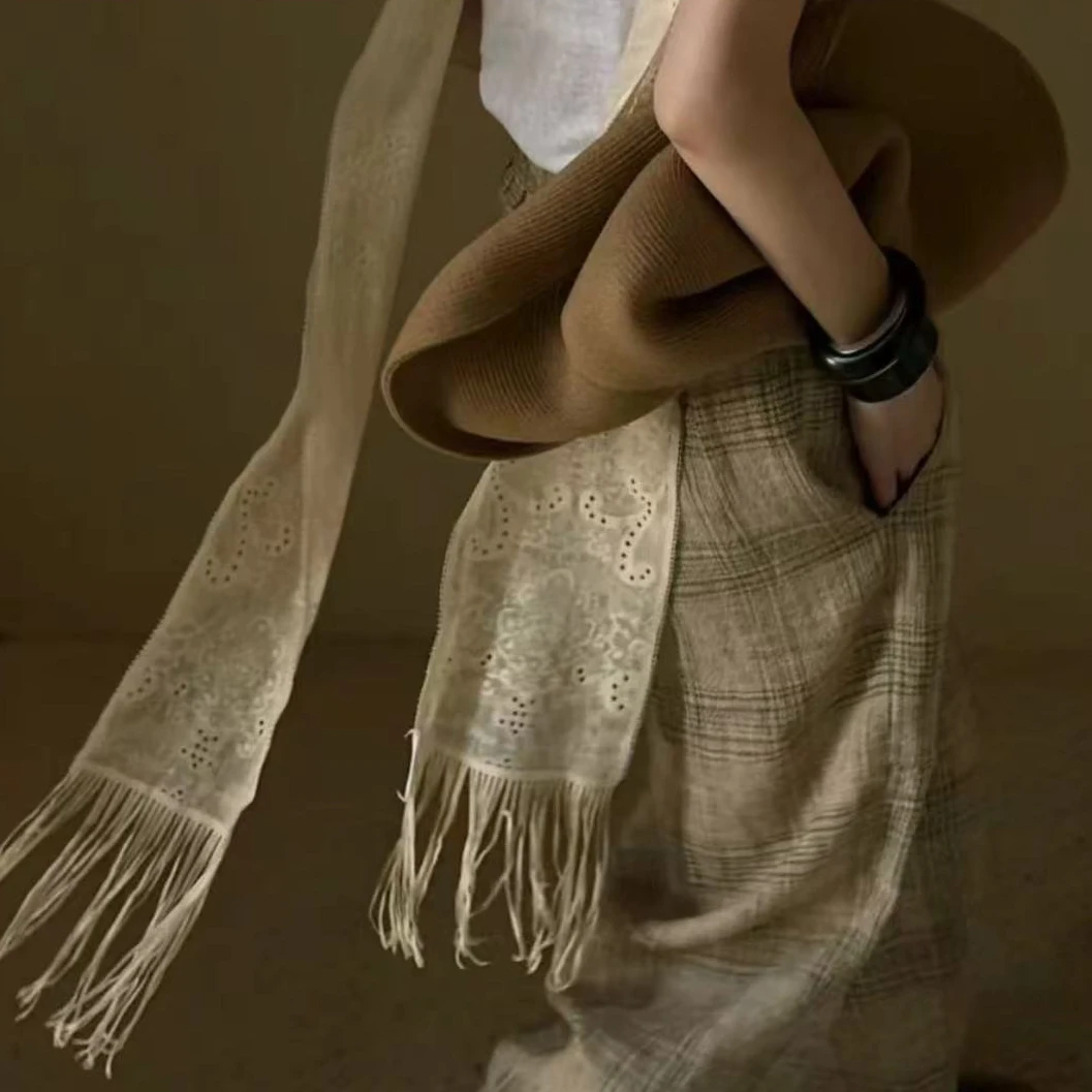 百搭格子针织休闲流苏法式长款纯色女时尚围巾保暖披肩成人