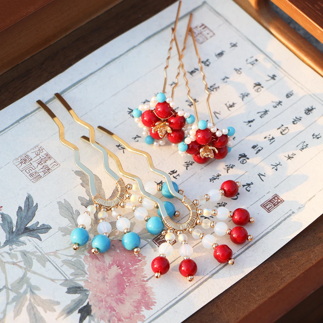 发饰手工金属排钗汉服旗袍头饰复古鬓钗百搭复原款明制小钗