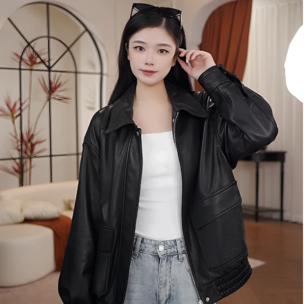 CLOUDSHANG进口头层自然小绵羊皮大口袋杨树林网红洋气皮衣外套女