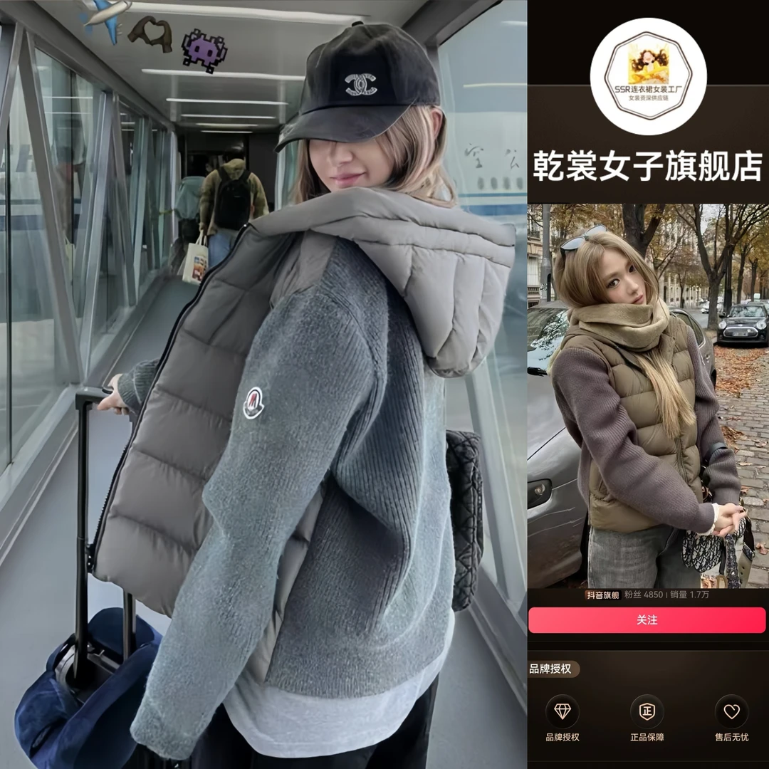 收腰显瘦女棉服韩版高街复古甜酷设计针织拼接连帽冬季新品百搭
