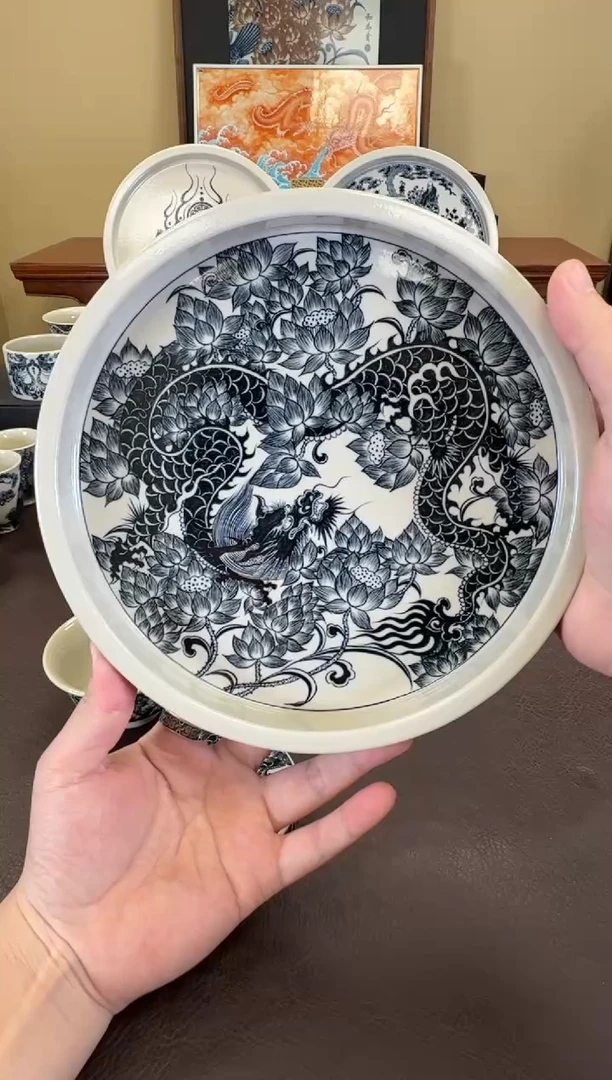 二号釉穿花龙纹壶承