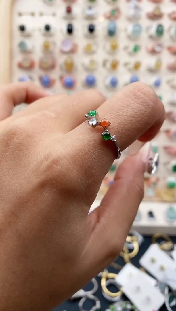 【闪购商品】翡翠戒指银S925镶嵌缅甸天然A货翡翠111  3+3