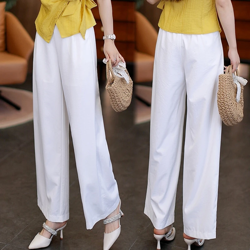 白色休闲阔腿裤女2025年新款高腰百搭直筒裤时尚洋气薄款夏季女裤