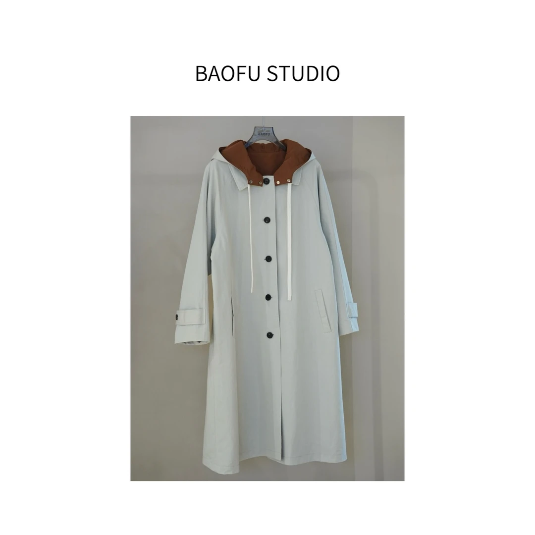 BAOFU studio | 英伦两面穿风衣连帽休闲风衣气质早春中长款外套