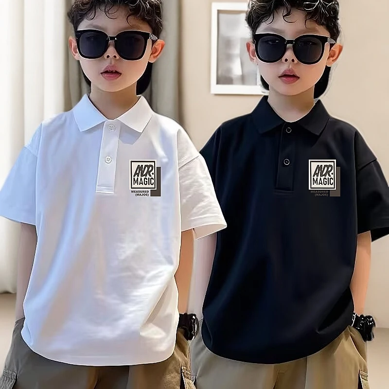 男童polo衫短袖2025儿童夏季印花t恤大童夏装半袖炸街痞帅上衣潮