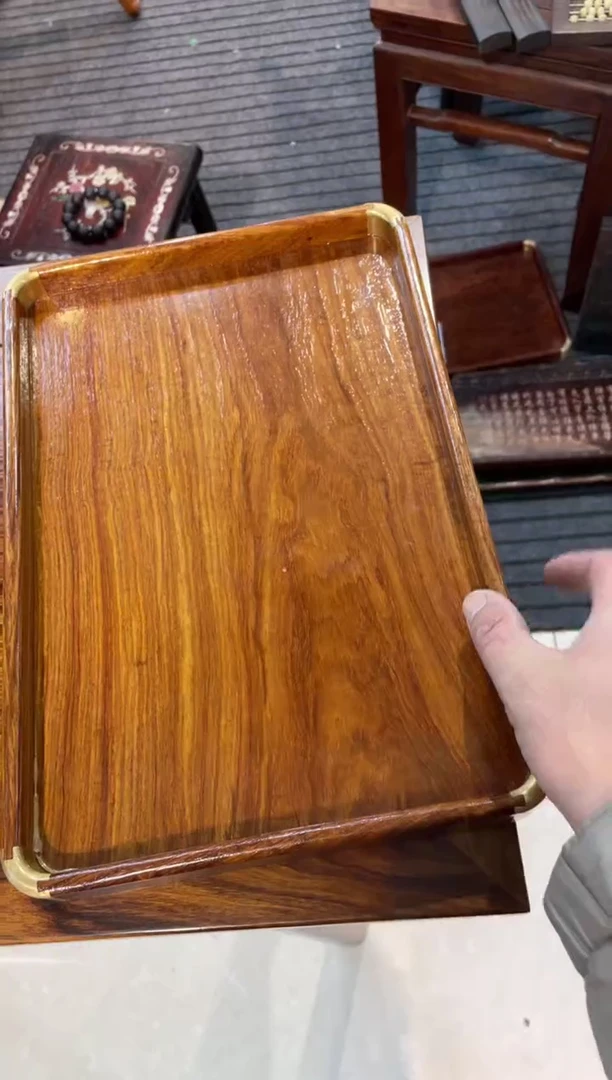 【闪购商品】木花梨木铜包角茶盘