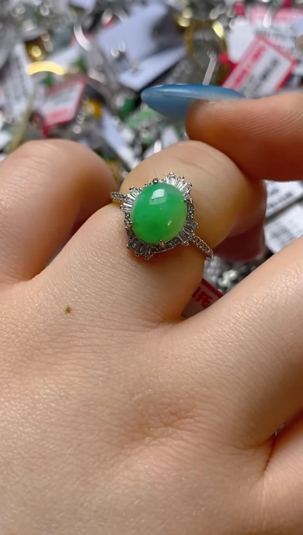银S925镶嵌戒指翡翠百内无证书