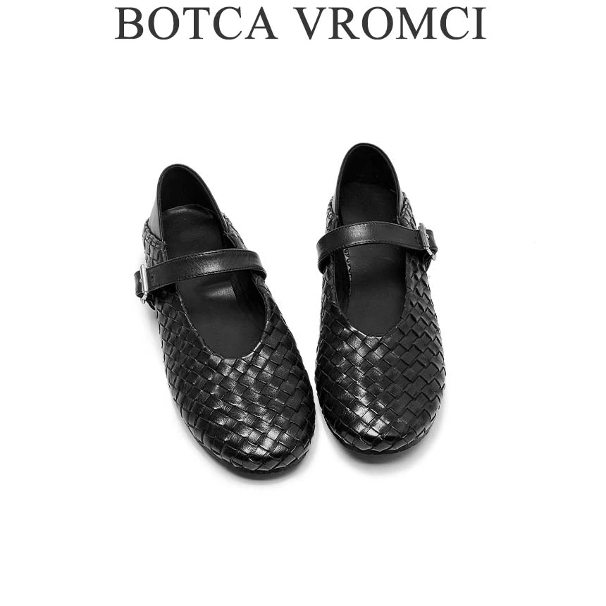 BOTCAVROMCI25年夏季新款爆款轻奢软牛皮编织夏天穿裙子专用鞋子