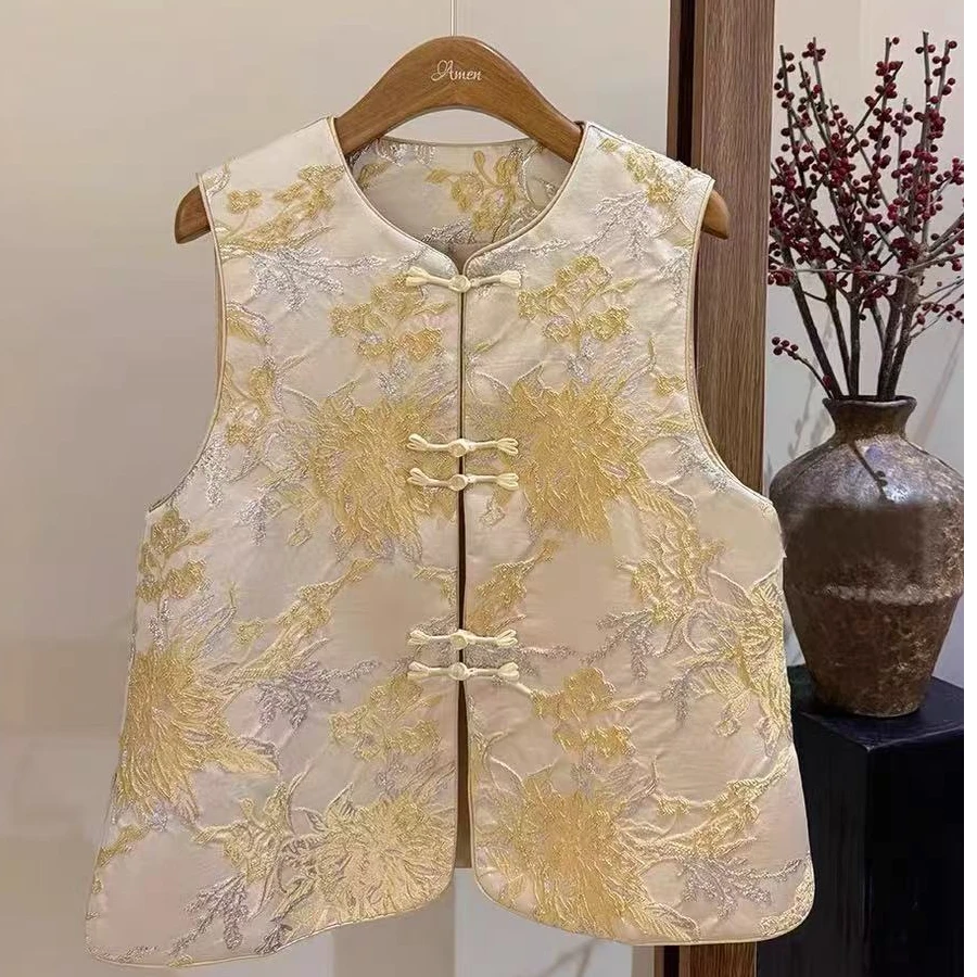 （四色牡丹）新中式百搭气质刺绣提花马夹2025春季新款设计感女装