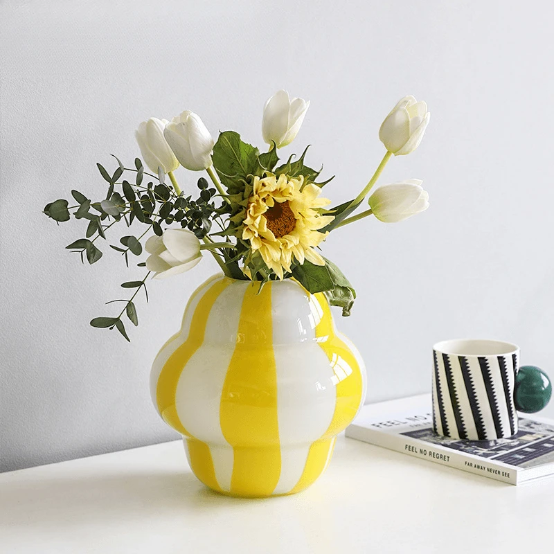 【JMu】云朵黄白条纹系列花瓶居家摆件