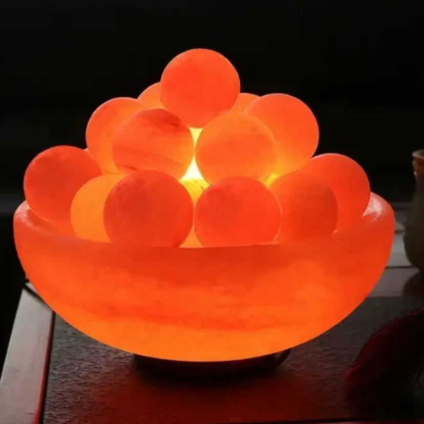 喜马拉雅盐晶盐灯聚宝盆盐灯圆球盐晶盐灯轻奢玫瑰盐客厅摆件