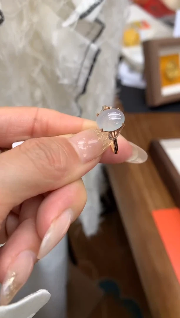 【闪购商品】翡翠戒指18K金镶嵌戒指#14圈上下两个圈口免费改