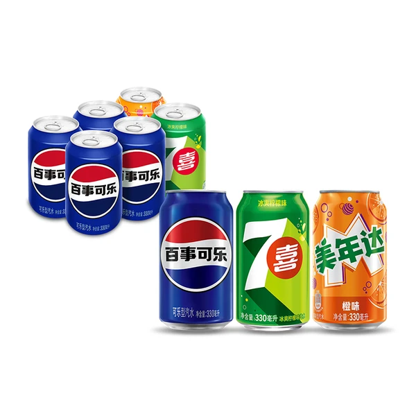 百事可乐原味+七喜+美年达橙 330ML*6