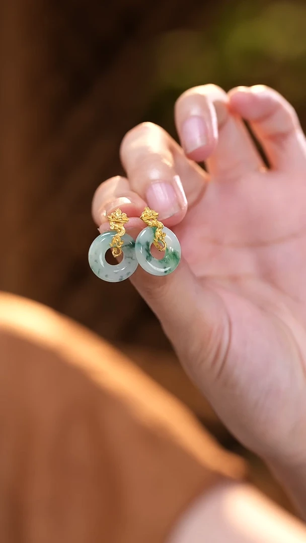 18K金镶嵌翡翠耳饰【观月】【游龙】