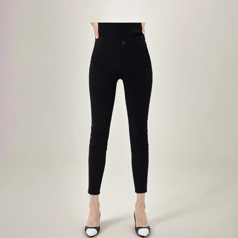 允硕春季新品时尚百搭气质黑色简约女装经典修身四面弹裤子199519
