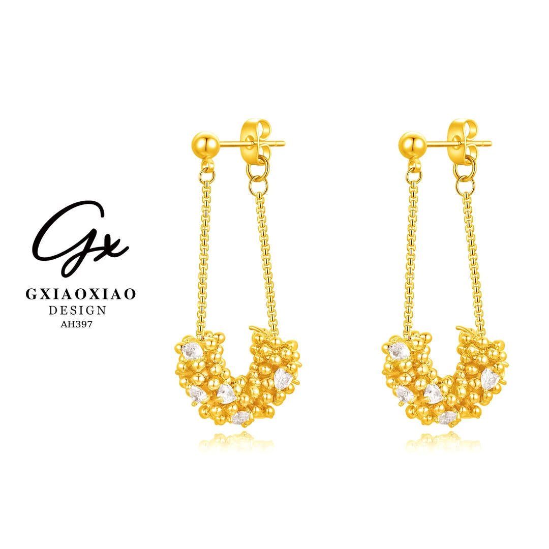 铜合金合成锆石耳饰 【上弦月】高级感气质麦穗感金色耳环 AH397