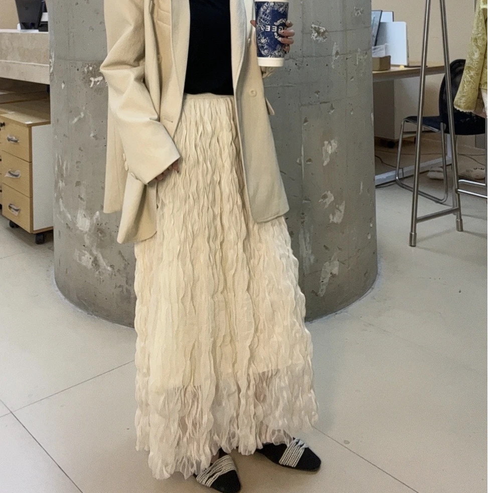 韩版东大门2025春夏新款显瘦半身裙气质高腰时尚百搭褶皱中长款