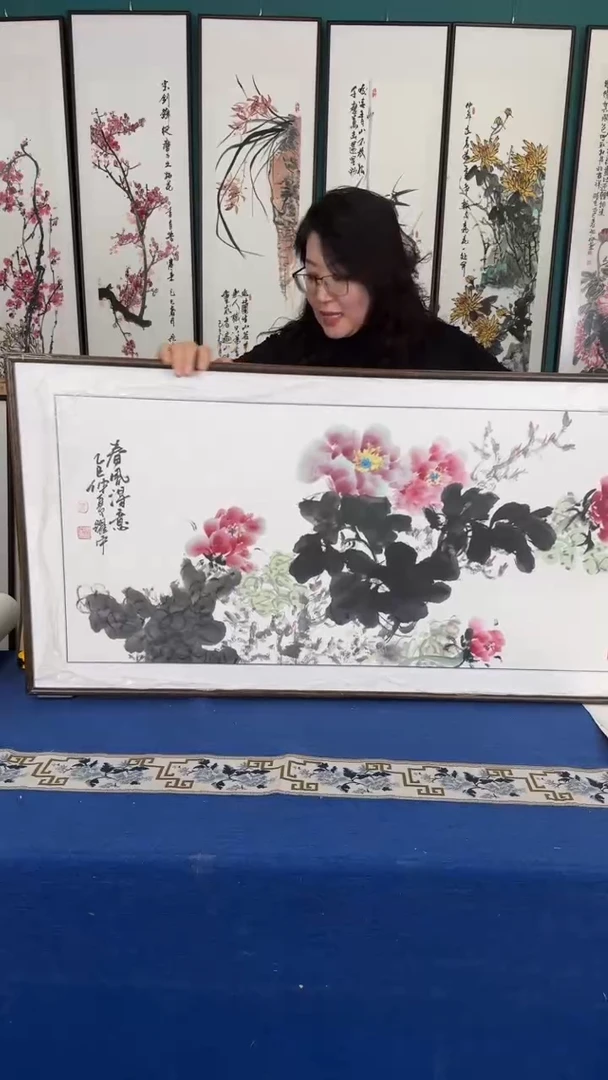 国画60*120牡丹实木装裱