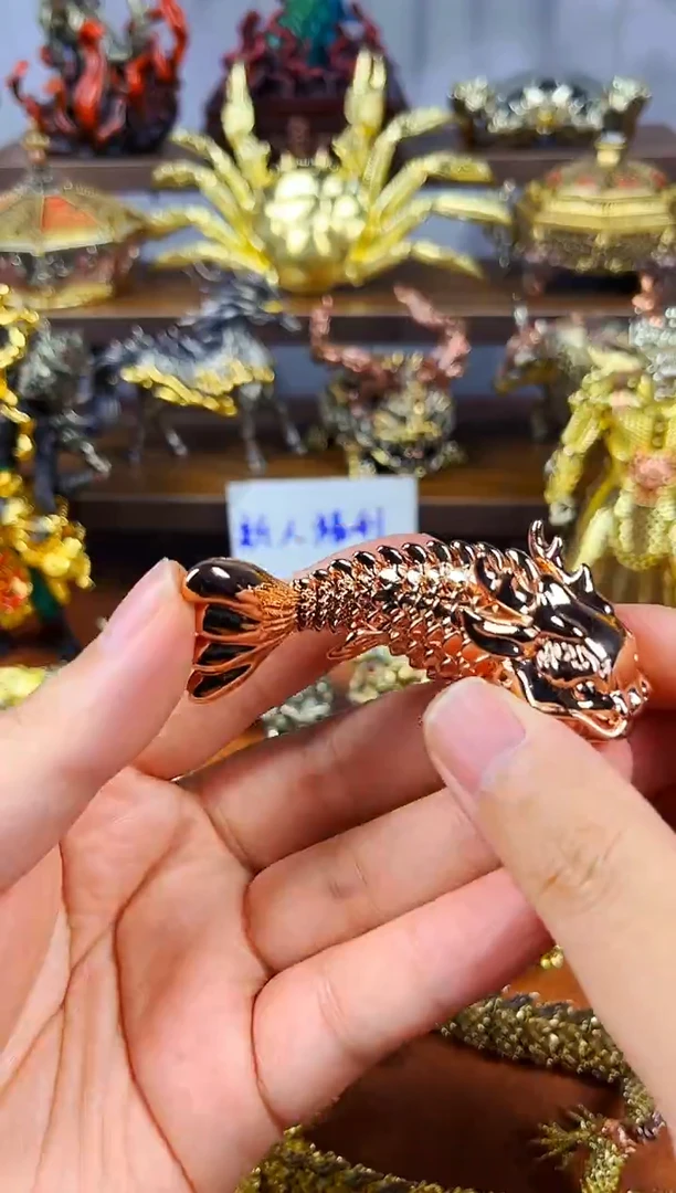 紫铜鱼化龙摆件镀金款