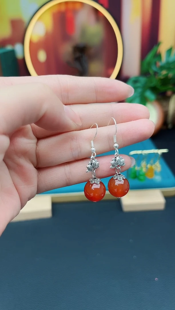 玛瑙/玉髓耳饰银S925镶嵌718