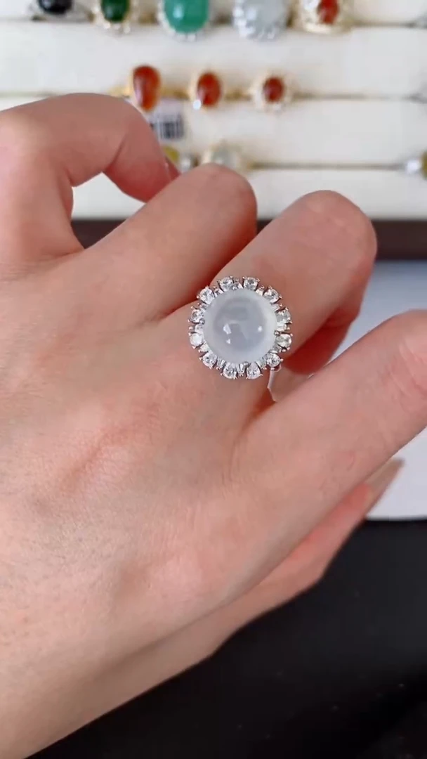 银S925镶嵌戒指翡翠...