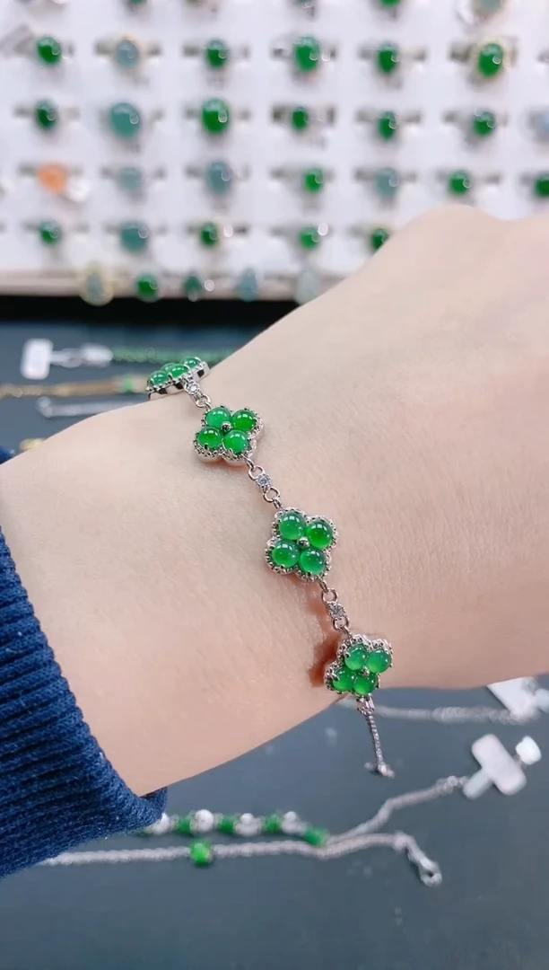 【闪购商品】翡翠手链银S925镶嵌天然翡翠