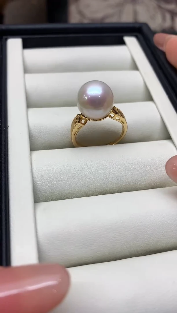 银S925镶嵌戒指淡水珍珠12-13mm