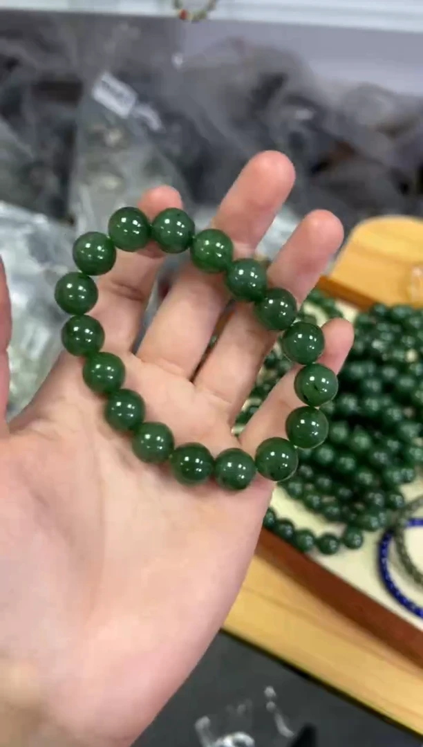 【闪购商品】和田玉手链未镶嵌和田碧玉圆珠手串12MM[0573]