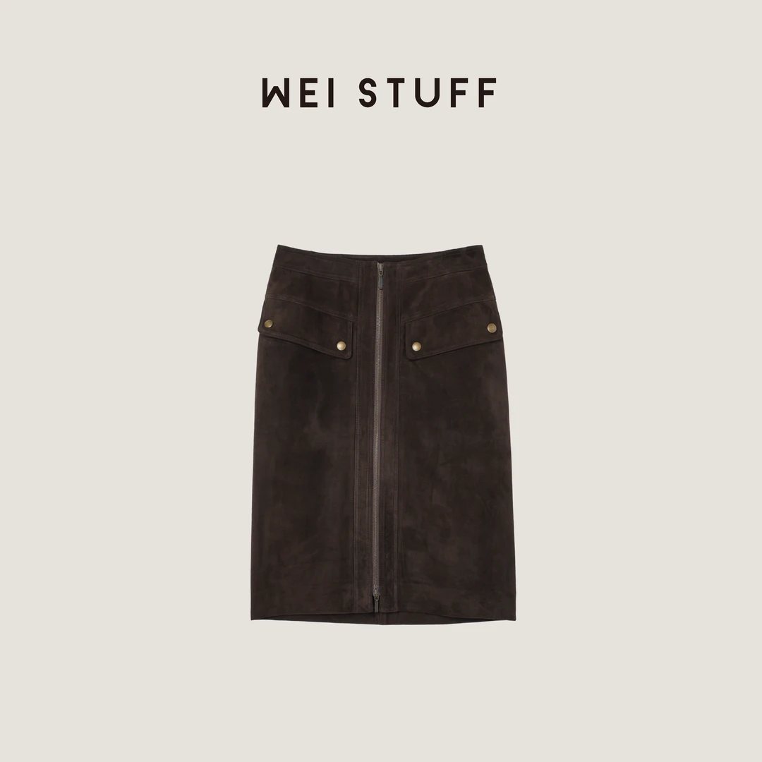 WEI STUFF “费城日落” 时尚百搭质感显瘦休闲羊皮半裙 9795.