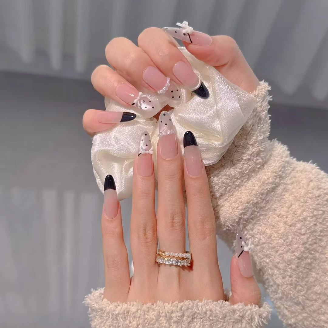 【赫本小姐】纯手工穿戴式显白美甲猫眼法式长款夏天夏季穿戴甲甲片