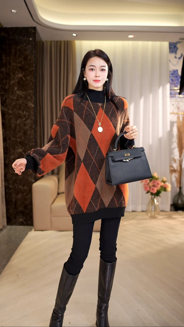 加厚保暖【橙灰奕暖】新款网红款时髦毛衣女毛衣上衣-3125#