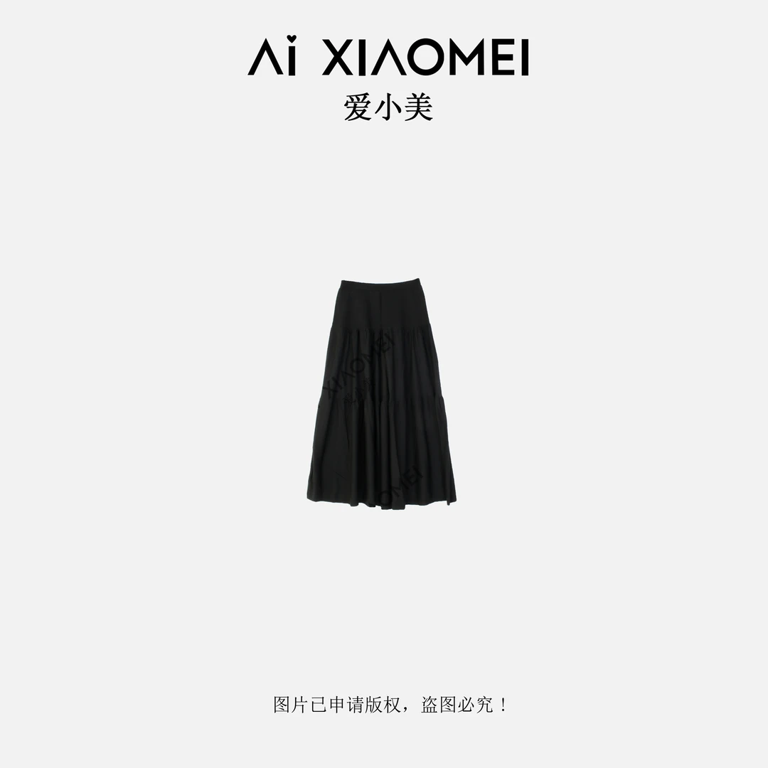 Aixiaomei/爱小美高腰长款半身裙25春新A字百搭显瘦百褶裙BQ-206