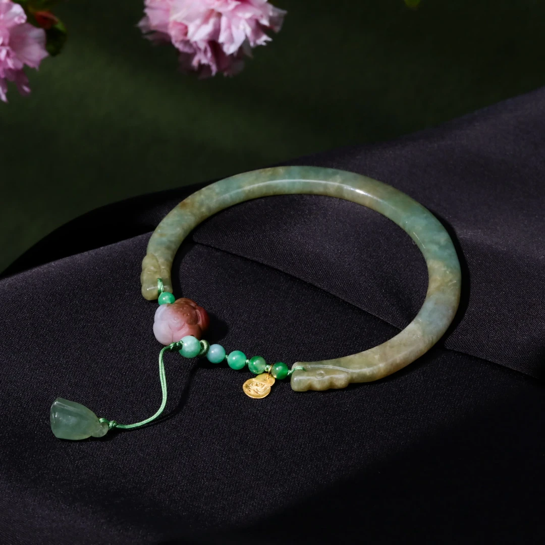 【意婵】《梦觉》“双11”18k金天然缅A老翡翠半镯单圈手链盐源-916079