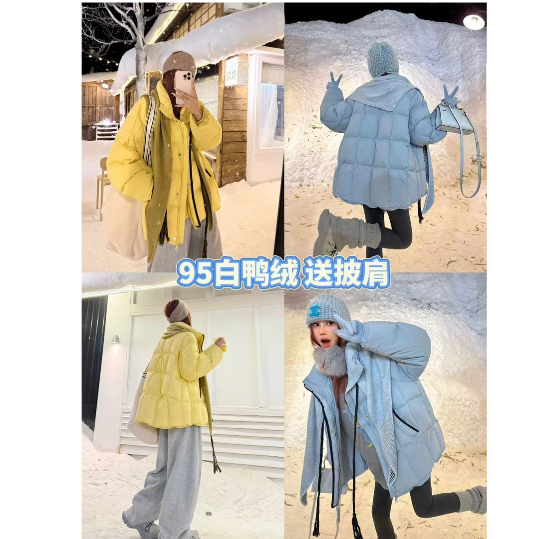 婉君【初雪限定羽绒】送披肩95白鸭绒95绒子羽绒服外套LWJ25D4C3540