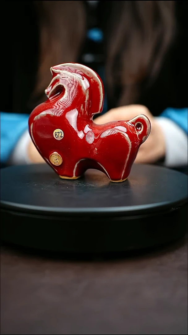 672#原矿钧瓷炉钧釉马摆件