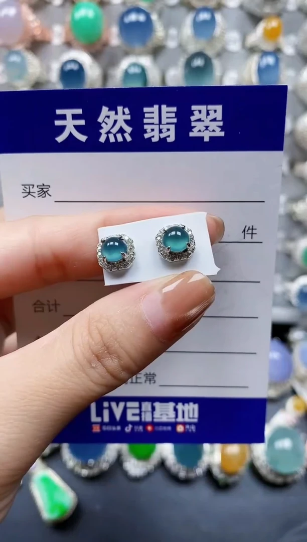 翡翠银S925镶嵌耳饰0614