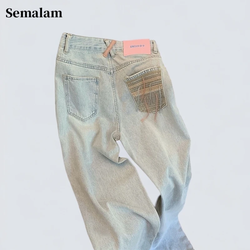 Semalam春夏季男士高级感美式破洞牛仔裤潮流男装宽松直筒休闲裤