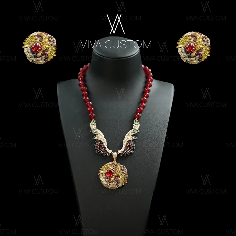 铜合金合成锆石耳饰 新中式系列 复古高级感重工满镶羽翼套装