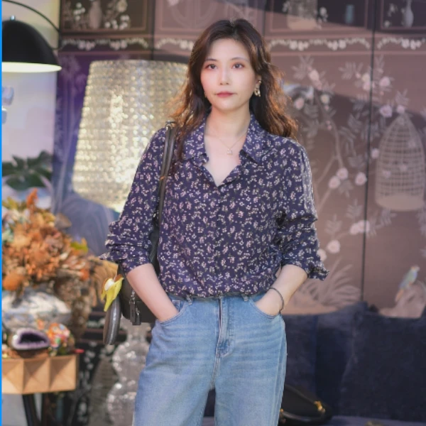 【云纱织梦】设计感衬衫百分百桑蚕丝韩国活性印花衬衣多巴胺服装女
