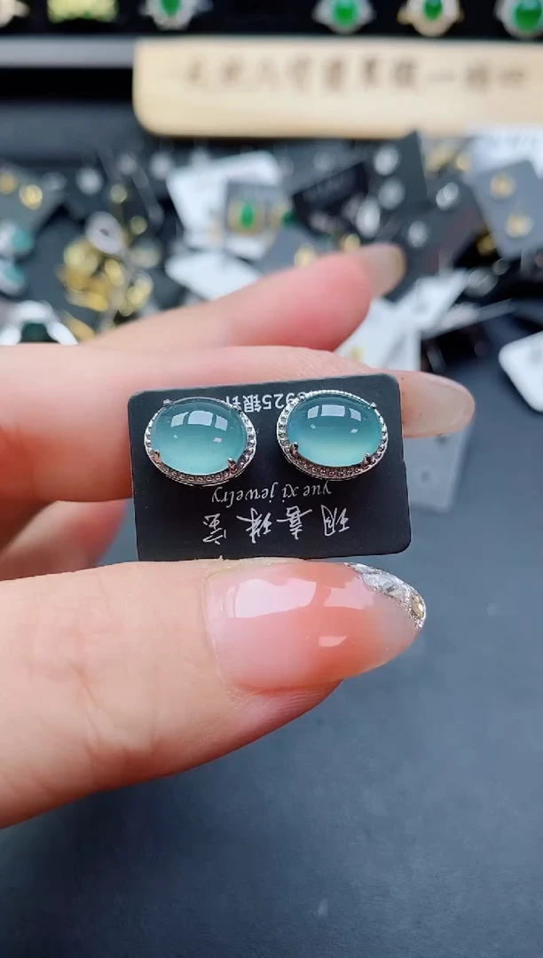 银S925镶嵌翡翠耳饰508